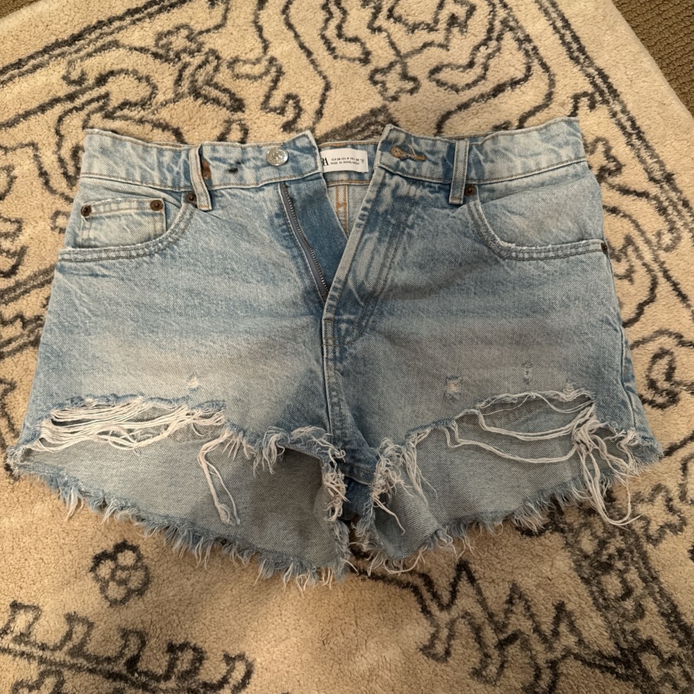 Zara Light Blue Distressed Jean Shorts